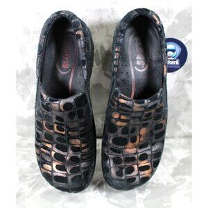 Klogs Womens Slip-Resistant Bronze & Black Leather Clogs Size 9M